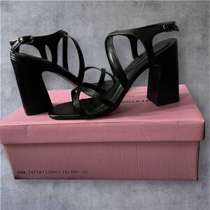 INTENTIONALLY BLANK Black Strappy Block Heels